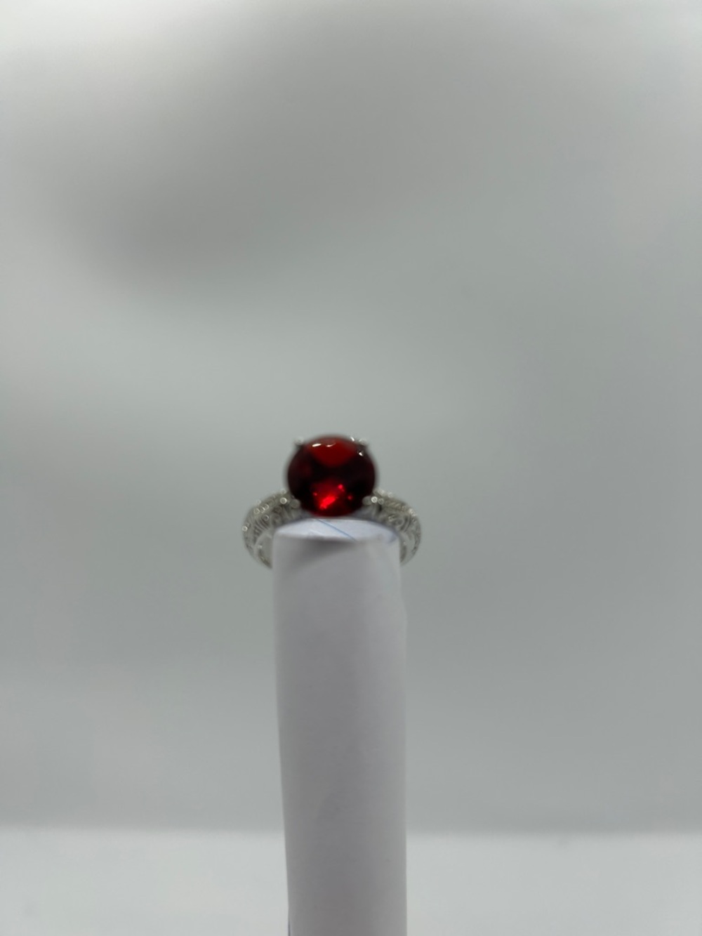 Classic Red Ruby-Style Cocktail Ring with Silver Band